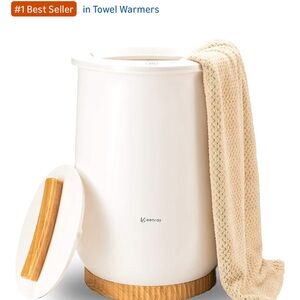 Keenray White Towel Warmer with Wooden Accents